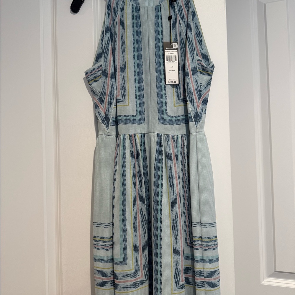 BCBG NWT Light Blue Patterned Halter Dress size 6